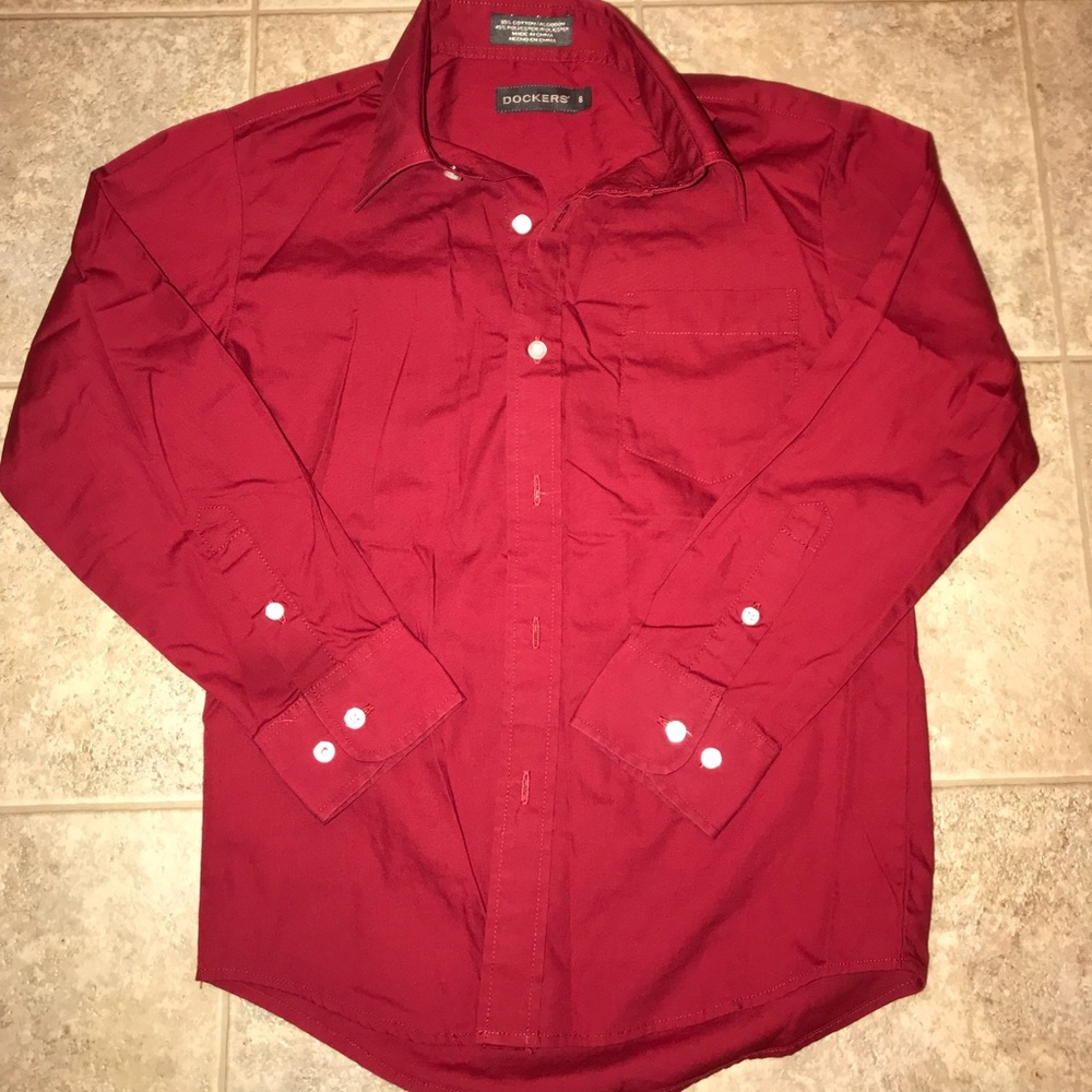 Deep Red Dockers Button Down Long Sleeve Shirt